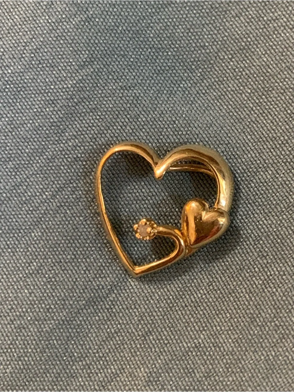 10k Gold Double Heart Pendant with Natural Diamond Accent Stone